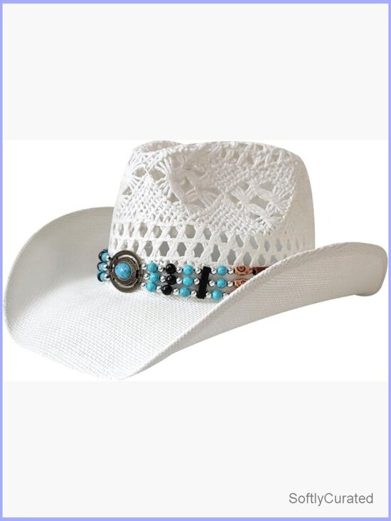 Wide Brim Woven Straw Cowboy Hat with Decorative Band main image 7